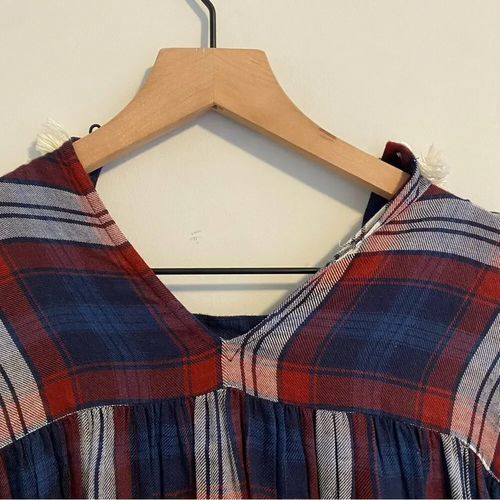 Hemant & Nandita Blue Red Floral Plaid Mini Dress XS
